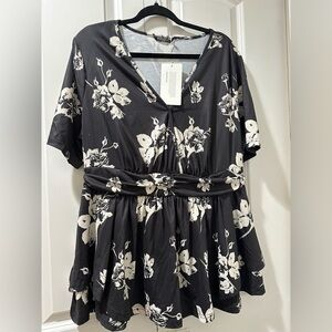 BloomChic Floral Print Wrap Ruffles  Hem Blouse